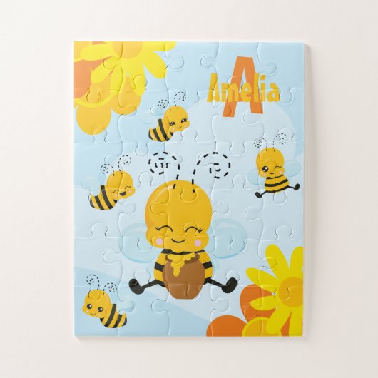 Niedlich Happy Bumble Bee mit Blume Kleines Kind Puzzle (Vertikal)