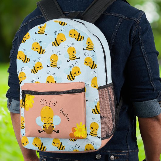 Niedlich Happy Bumble Bee mit Blume Little Kid v2 Bedruckter Rucksack