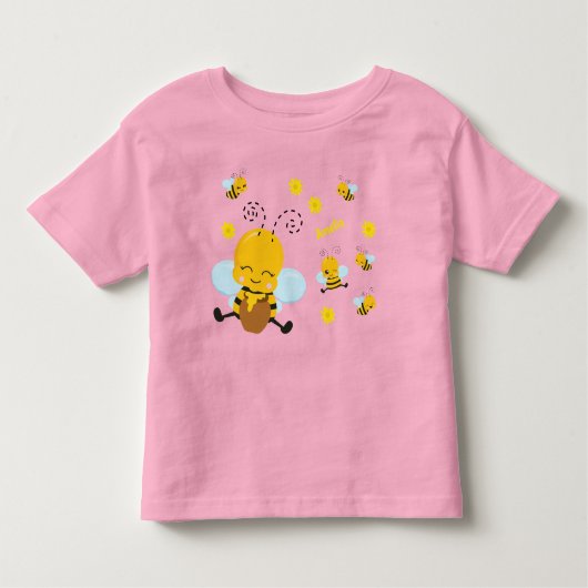 Niedlich Happy Bumble Bee mit Blume Rosa Kleinkind T-shirt (Vorderseite)