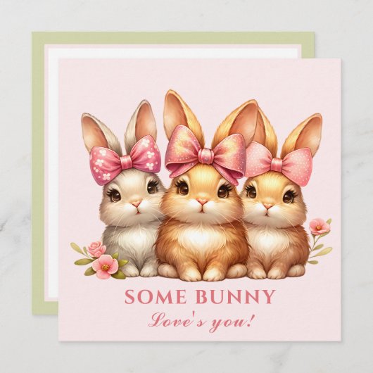 Niedlich Happy Bunny Girl Watercolor Osterkarte Karte (Vorne/Hinten)