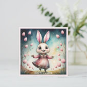 Niedlich Happy Bunny Girl Watercolor Osterkarte Karte (Stehend Vorderseite)