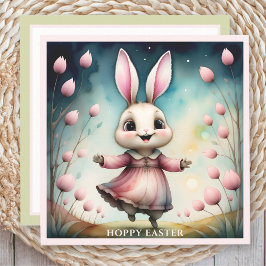 Niedlich Happy Bunny Girl Watercolor Osterkarte Karte