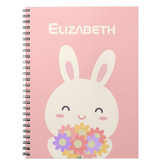 Niedlich Happy Bunny und Blume Pink Notizblock (Vorderseite)