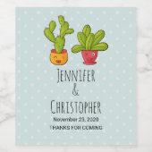 Niedlich Happy Cactus Pair in Blume Pots Fun Weddi Weinetikett (Einzelnes Label)
