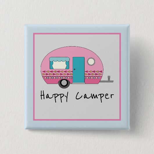 Niedlich Happy Camper Pink RV Button (Vorderseite)