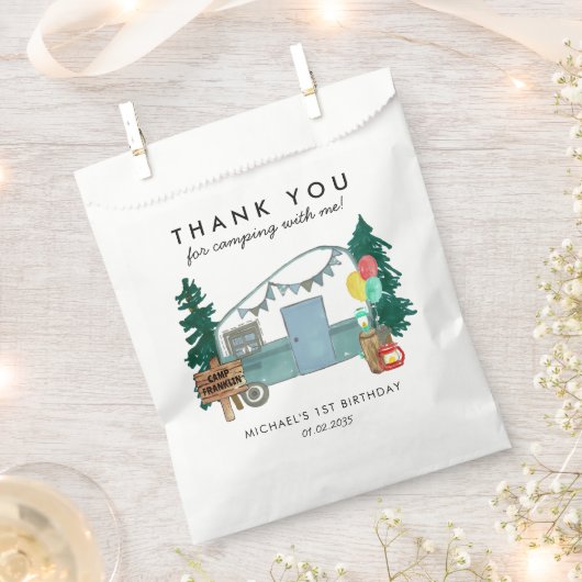 Niedlich Happy Camper Van Trees Camping 1. Geburts Geschenktütchen (Ausgeschnitten)