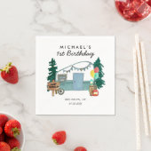 Niedlich Happy Camper Van Trees Camping 1. Geburts Serviette (Beispiel)