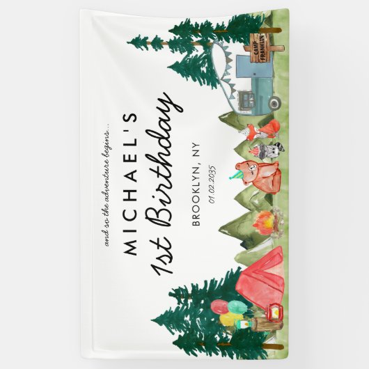 Niedlich Happy Camper Van Trees Camping Kindergebu Banner (Vertikal)