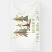 Niedlich Happy Camper Woodland Erster Geburtstag Banner (Vertikal)