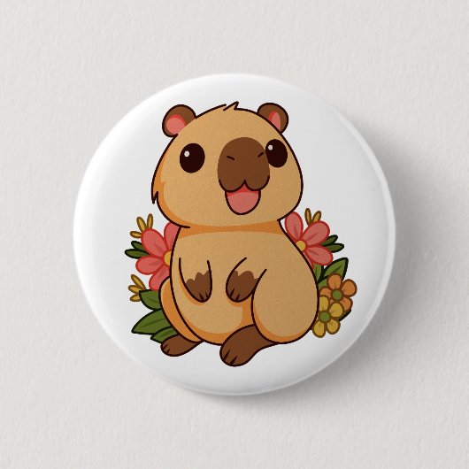 Niedlich Happy Capybara Zeichnend Button (Vorderseite)