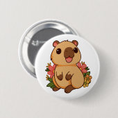 Niedlich Happy Capybara Zeichnend Button (Vorne & Hinten)