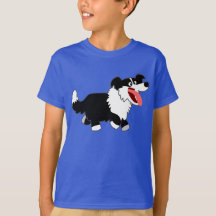 Niedlich Happy Cartoon Border Collie Kids T - Shir