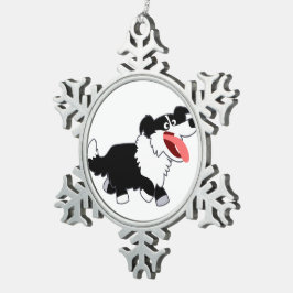 Niedlich Happy Cartoon Border Collie Pewter Orname Schneeflocken Zinn-Ornament