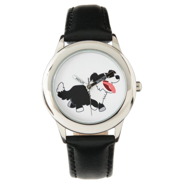 Niedlich Happy Cartoon Border Collie Watch Armbanduhr (Vorderseite)