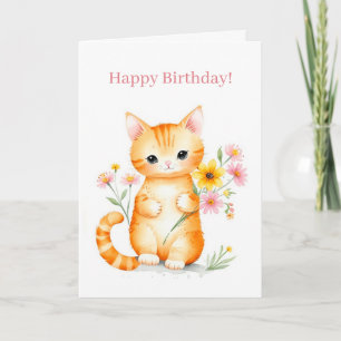 Niedlich Happy Cartoon Cat Kitten Geburtstag Karte
