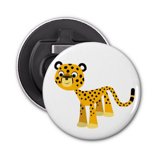 Niedlich Happy Cartoon Cheetah Button Flaschenöffn Flaschenöffner (Vorderseite)