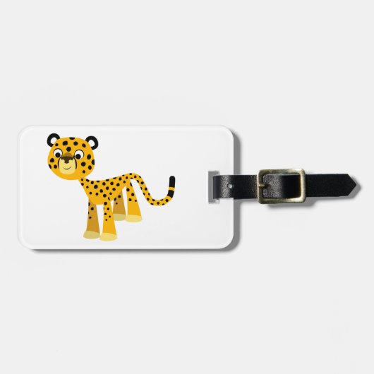 Niedlich Happy Cartoon Cheetah Gepäckmarke Gepäckanhänger (Vorderseite horizontal)