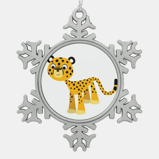 Niedlich Happy Cartoon Cheetah Pewter Ornament (Vorderseite)