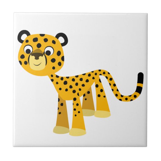 Niedlich Happy Cartoon Cheetah Tile Fliese (Vorderseite)