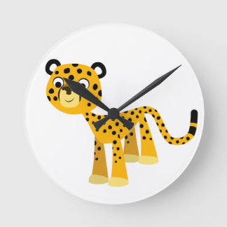 Niedlich Happy Cartoon Cheetah Wall Clock Runde Wanduhr