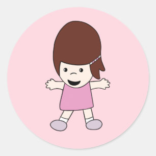 Niedlich Happy Cartoon Girl in einem rosafarbenen  Runder Aufkleber