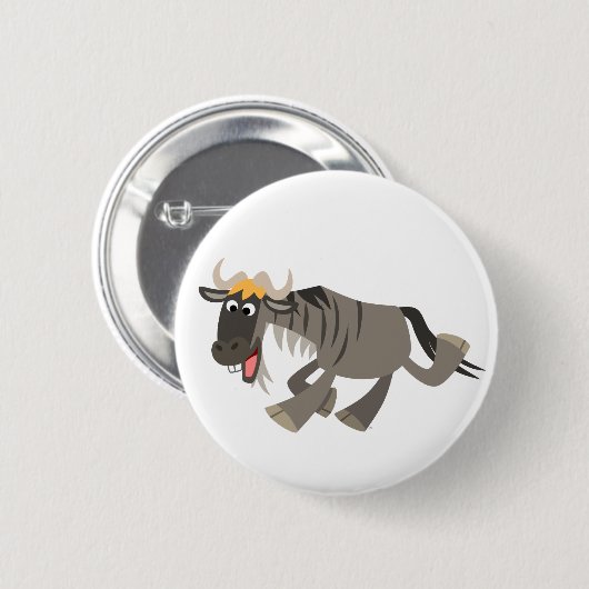 Niedlich Happy Cartoon Wildebeest Button Abzeichen (Vorne & Hinten)