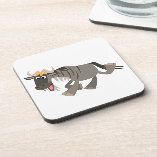 Niedlich Happy Cartoon Wildebeest Cork Untersetzer (Linke Seite)