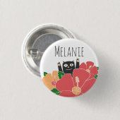Niedlich Happy Cat Spring Blumen Personalisiert Button (Vorne & Hinten)