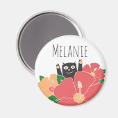 Niedlich Happy Cat Spring Blumen Personalisiert Magnet (Vorderseite/Rückseite)