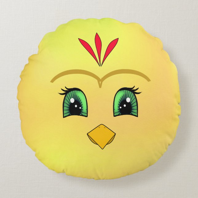 Niedlich Happy Chick Face Rundes Kissen (Vorderseite)