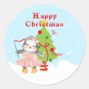 Niedlich Happy Christmas Penguin Ballerina Geschen Runder Aufkleber