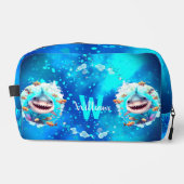 Niedlich Happy Cool Shark Boy Ocean Blauer Name Waschbeutel (Vorderseite)