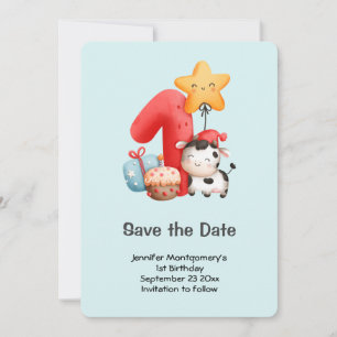 Niedlich Happy Cow 1. Geburtstag Save The Date