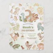 Niedlich Happy Dinosaurier 2. Geburtstag Einladung (Vorne/Hinten)