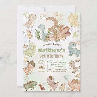 Niedlich Happy Dinosaurier 3. Geburtstag 3 Einladung