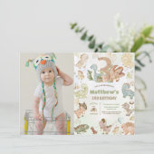 Niedlich Happy Dinosaurier 3. Geburtstag Foto Einladung (Stehend Vorderseite)