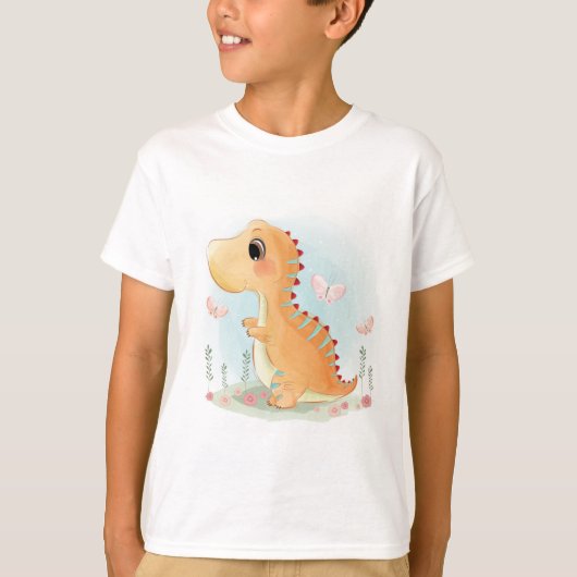 Niedlich Happy Dinosaurier Playing T-Shirt (Vorderseite)
