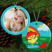 Niedlich Happy Duck in Regen mit Rainbow Custom Fo Keramik Ornament