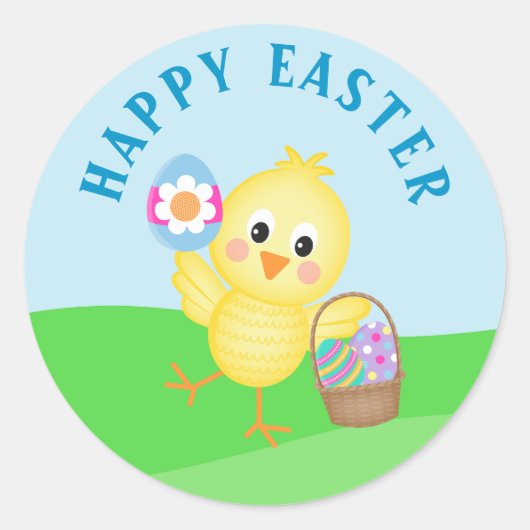Niedlich Happy Easter Baby Chick Ostereier Runder Aufkleber (Vorderseite)