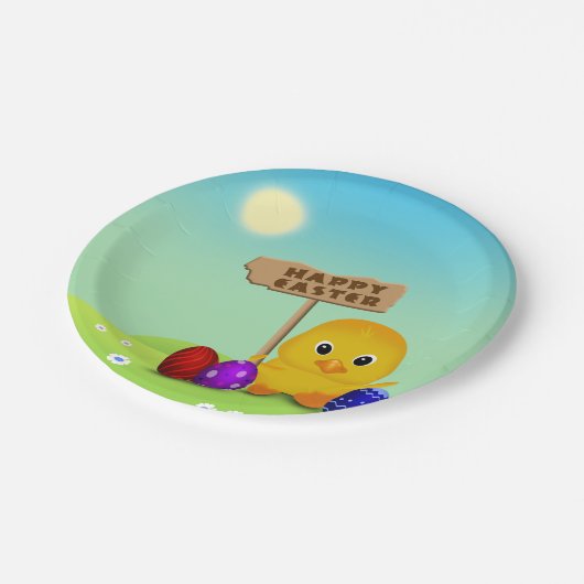 Niedlich Happy Easter Baby Chick Pappteller (Schrägansicht)