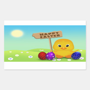 Niedlich Happy Easter Baby Chick Rechteckiger Aufkleber
