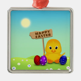 Niedlich Happy Easter Baby Chick Silbernes Ornament