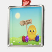 Niedlich Happy Easter Baby Chick Silbernes Ornament (Links)