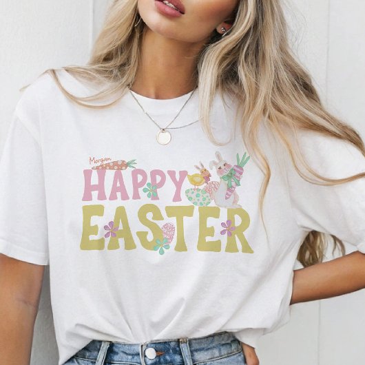Niedlich Happy Easter Bunny Chick Name Typografie  Tri-Blend Shirt