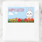 Niedlich Happy Easter Bunny & Eggs auf Gras Rechteckiger Aufkleber (Tasche)