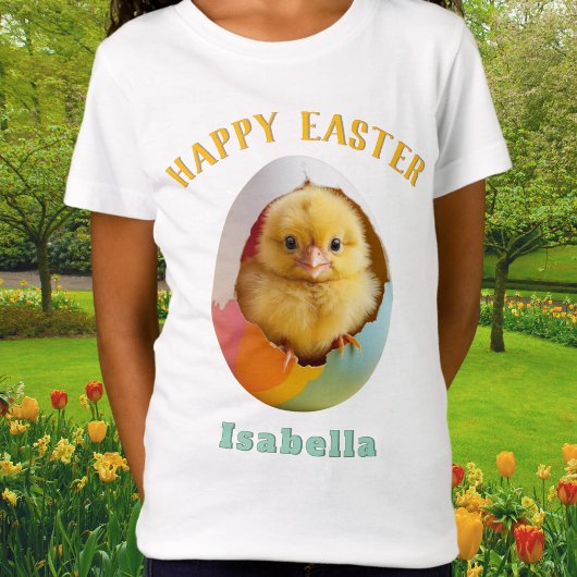 Niedlich Happy Easter Chick Farbiges Ei Personalis T-Shirt