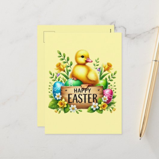 Niedlich Happy Easter chick Feiertagspostkarte (Vorderseite/Rückseite Beispiel)
