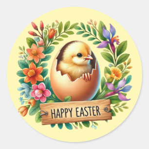 Niedlich Happy Easter chick Runder Aufkleber