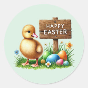 Niedlich Happy Easter chick Runder Aufkleber