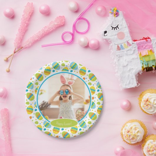 Niedlich Happy Easter Pattern mit Foto Party Pappteller (Party)